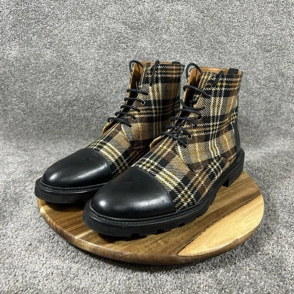 Taft The Jack Mens Size 11  EU 44 Brown Yellow Plaid Wool Business Preppy Boots